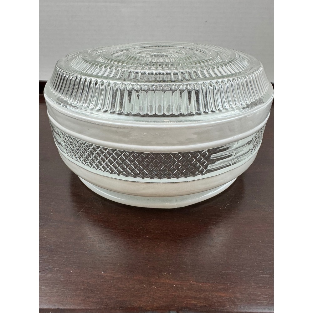 Vintage Art Deco White Clear Pressed Glass Ceiling Light Globe Shade 6 Inch